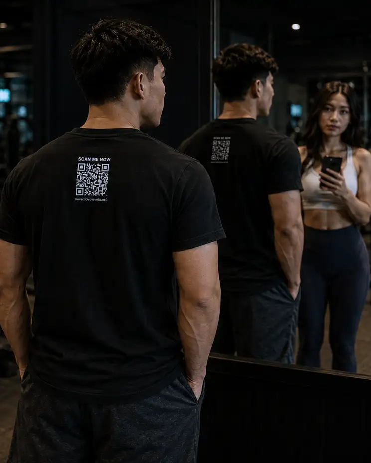 BACK LoveLevels QR Code Relationship Shirts for Modern Couples