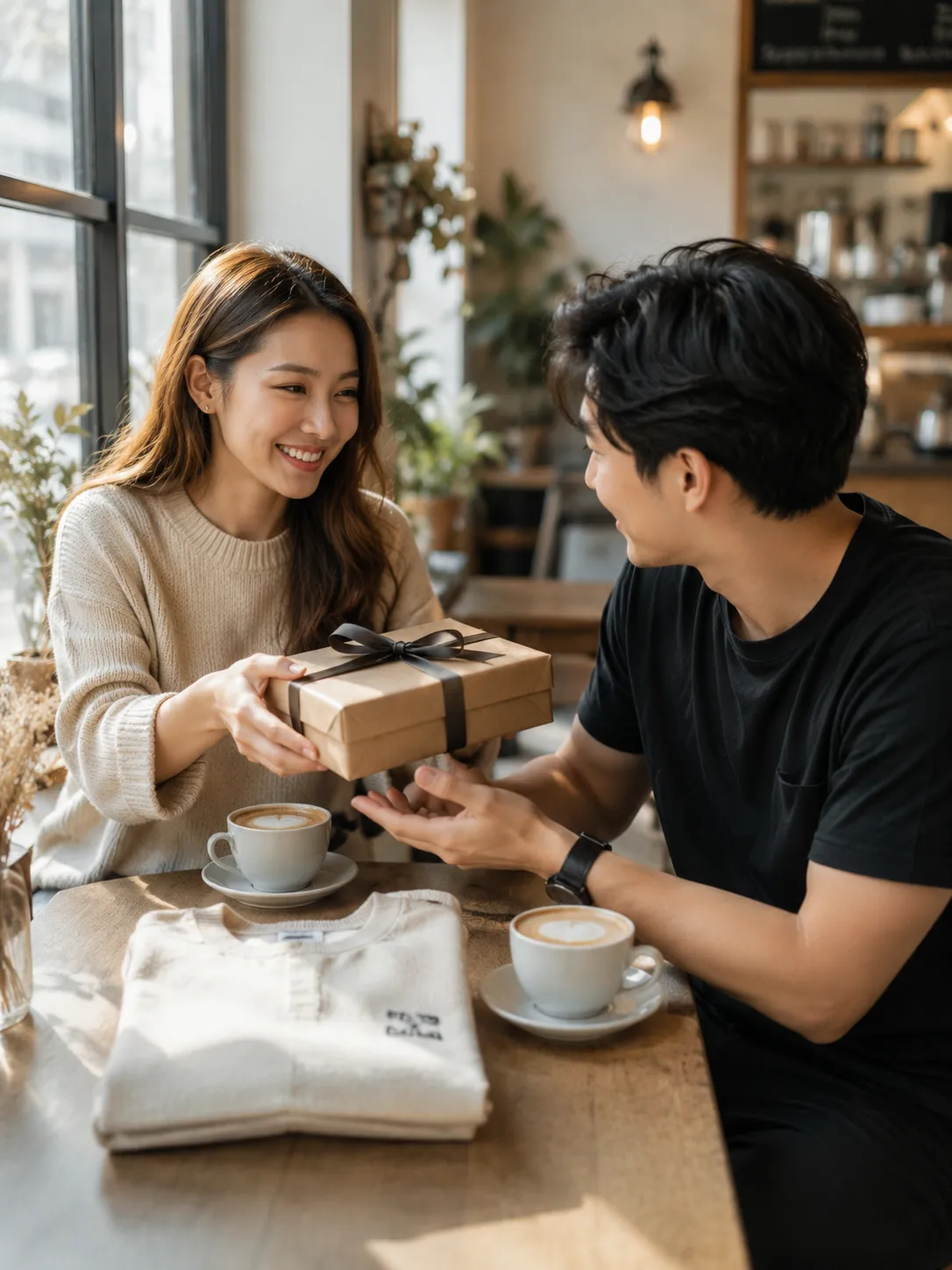 Cute gifts for boyfriend during a cozy romantic cafe date wp