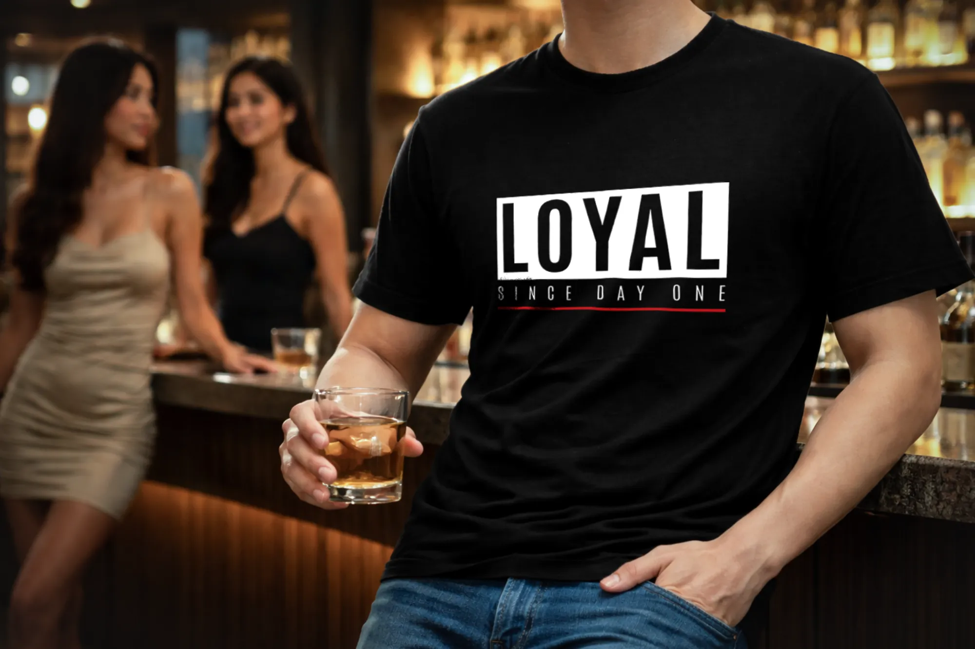 Flat front mockup of Loyal Since Day One black shirt Flat front mockup of Loyal Since Day One black shirt