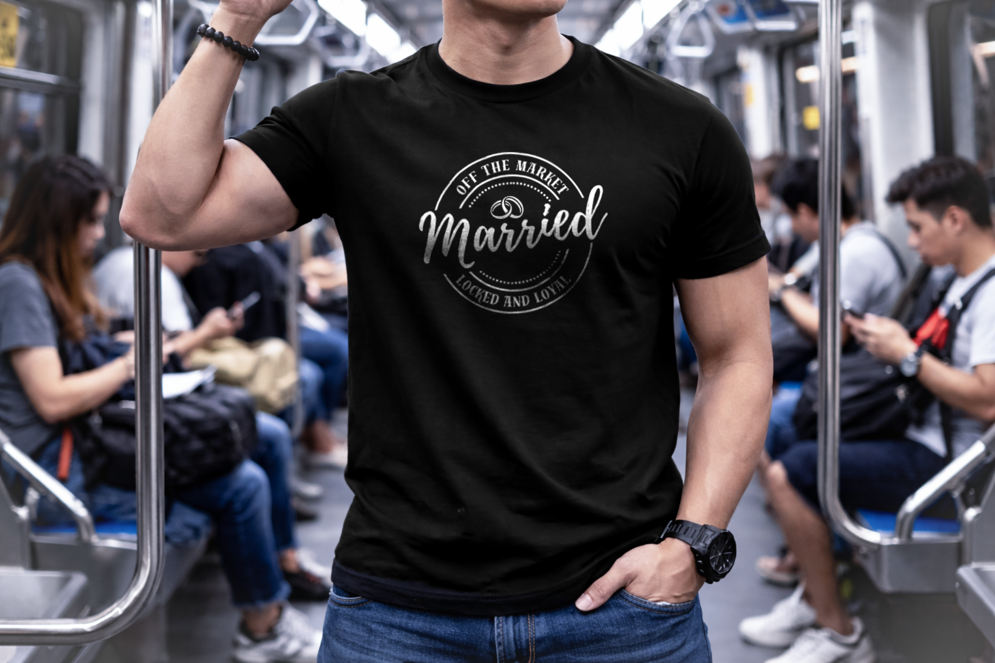 Off The Market Married Vintage Badge Subway Lifestyle Black LoveLevels
