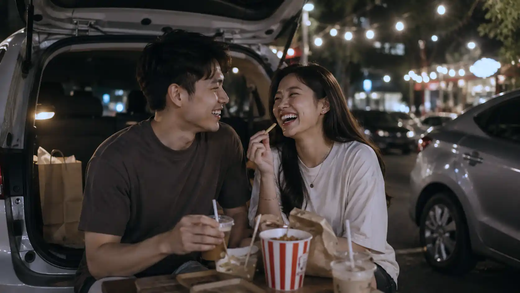 Funny couple gift ideas shared during a relaxed late-night city date