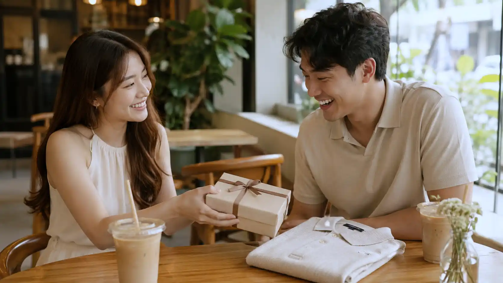 Personalized gifts for him during a cozy romantic café date